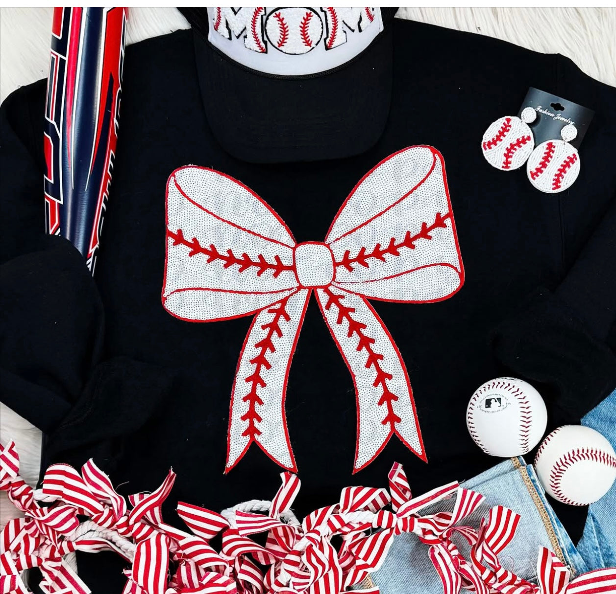 Baseball Sequin Bow