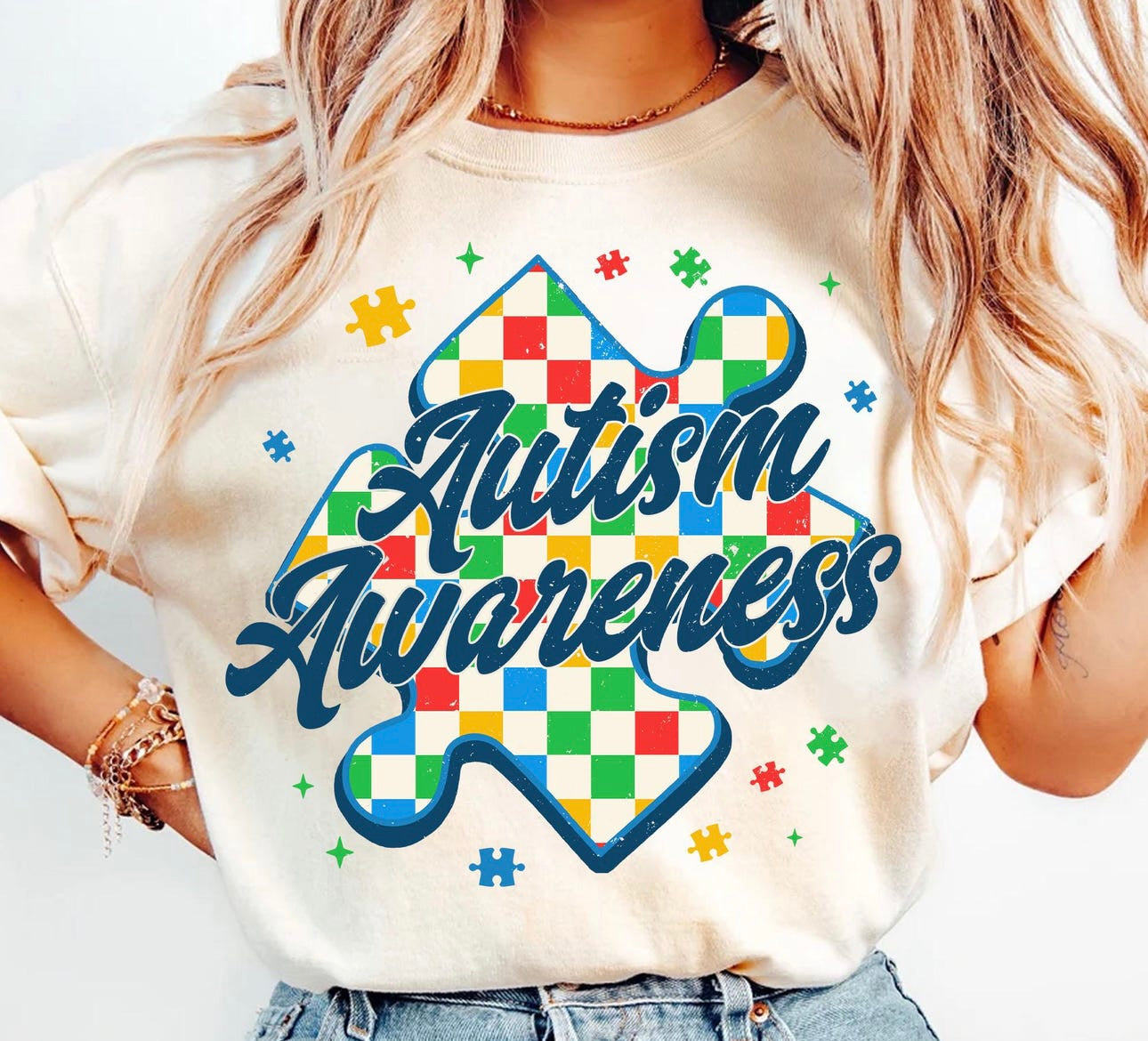 Autism Awareness Checkered Puzzle Piece