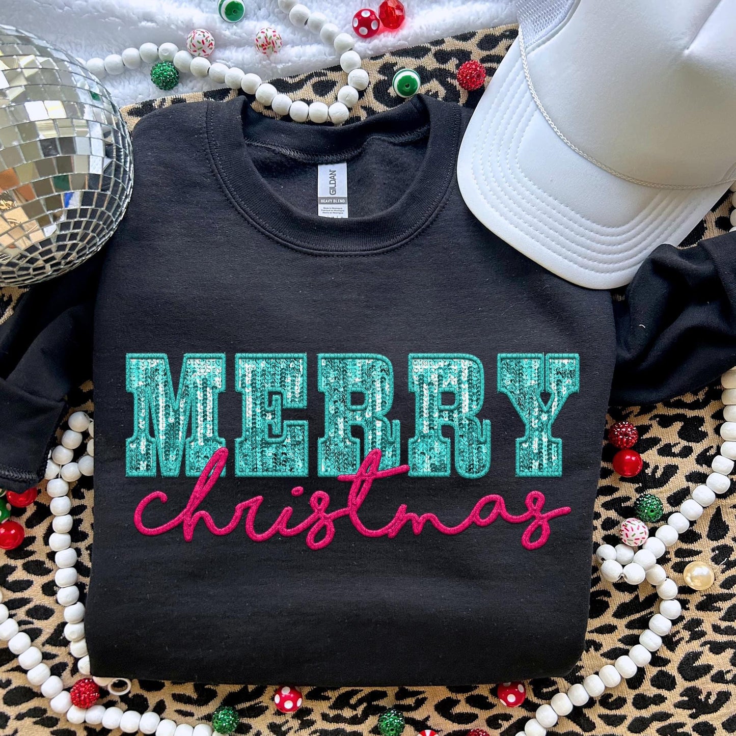 Merry Christmas *FAUX* Sequin/Embroidery