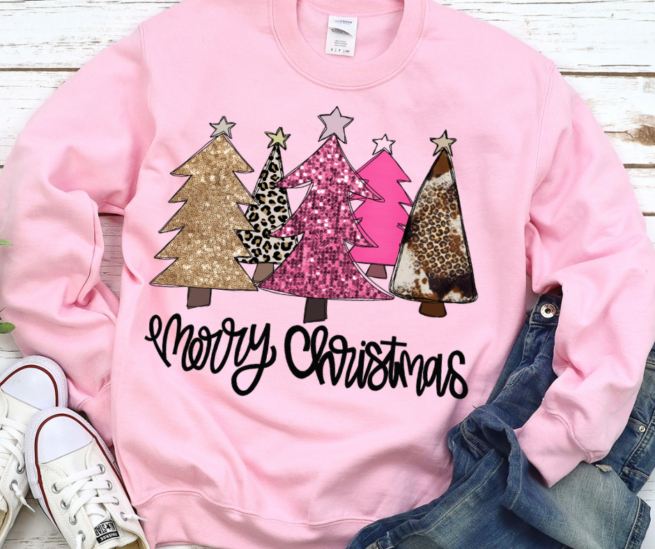 Boho Trees Faux Sequin - Merry Christmas