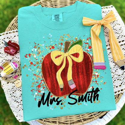 Apple with Pencil Bow