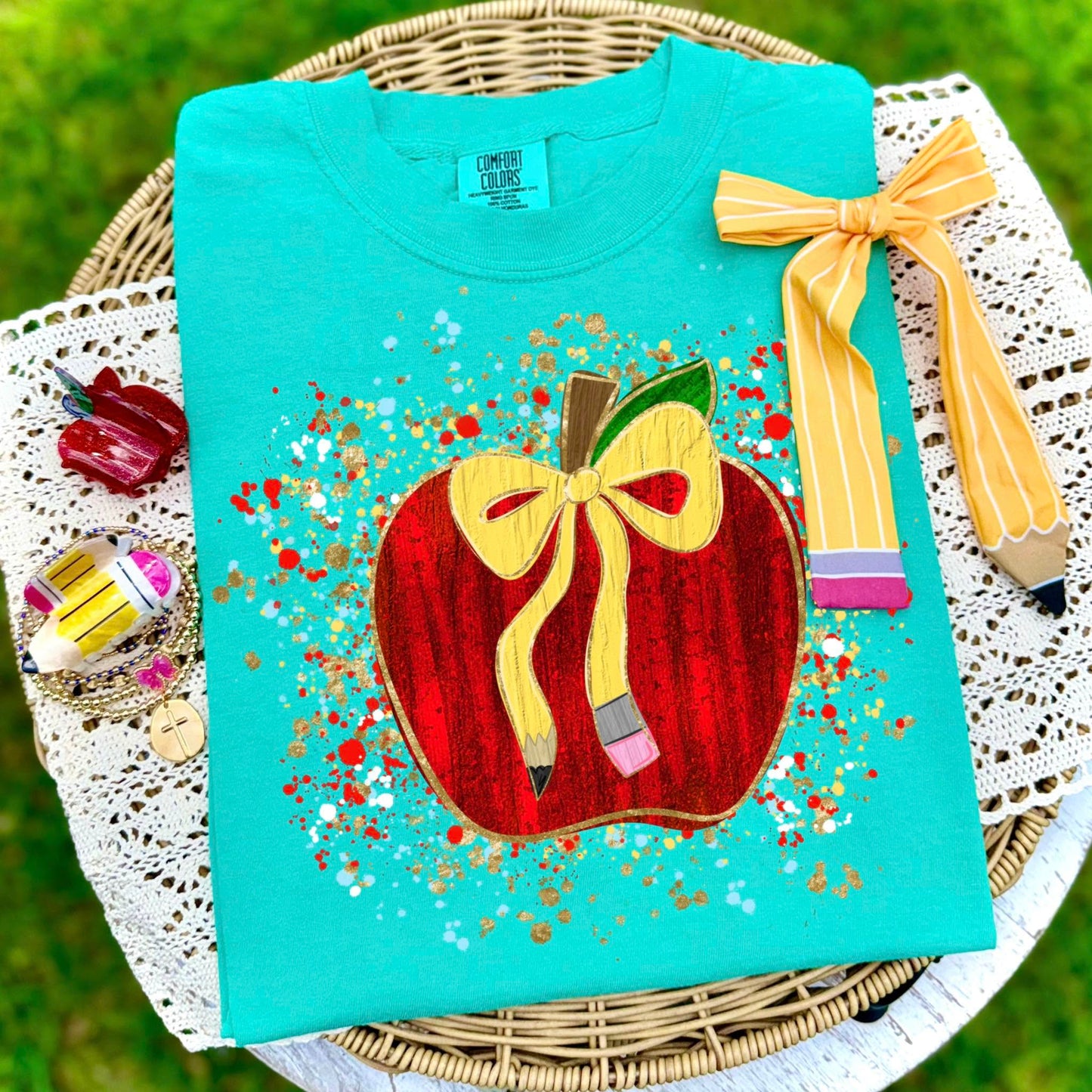 Apple with Pencil Bow