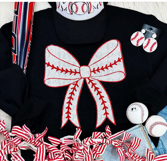 Baseball Sequin Bow