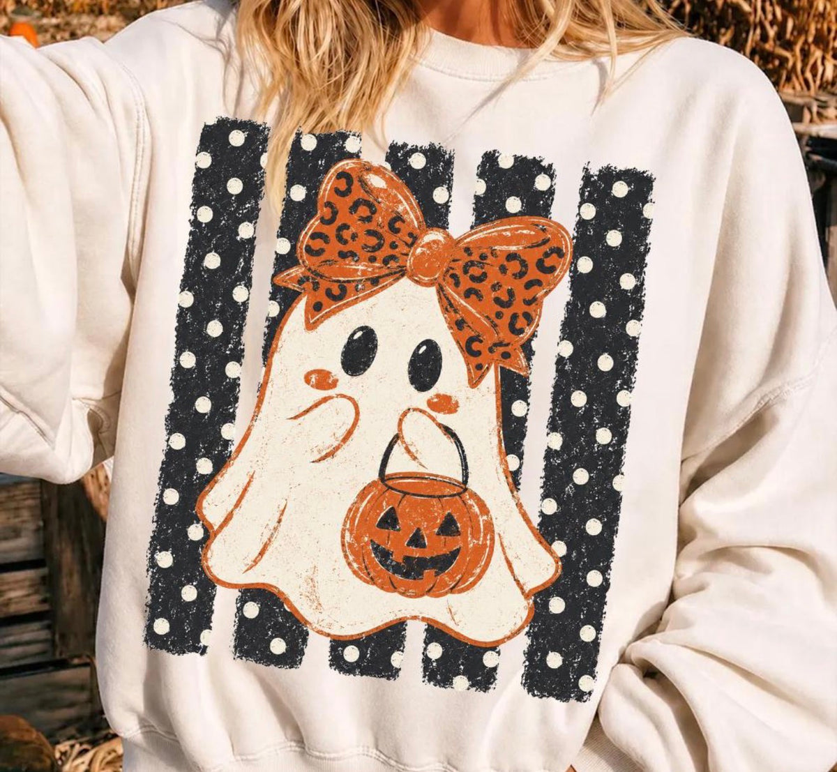 Preppy Halloween Ghost with Striped