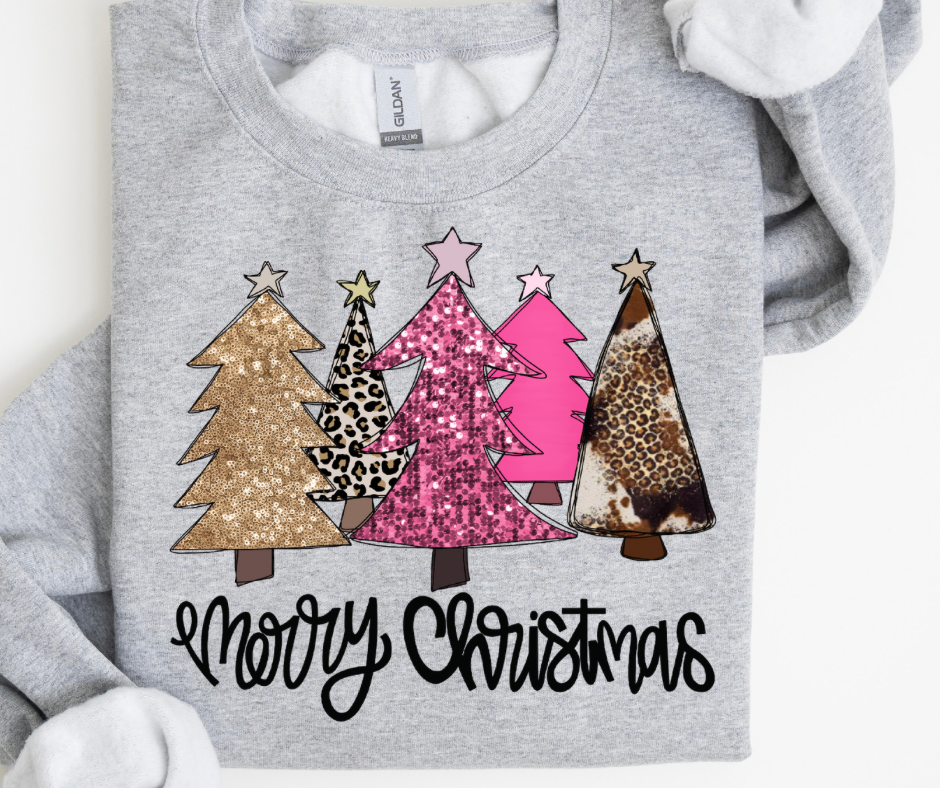 Boho Trees Faux Sequin - Merry Christmas