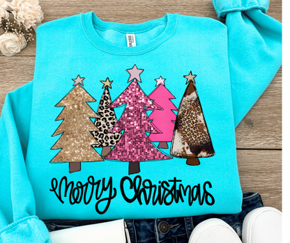 Boho Trees Faux Sequin - Merry Christmas