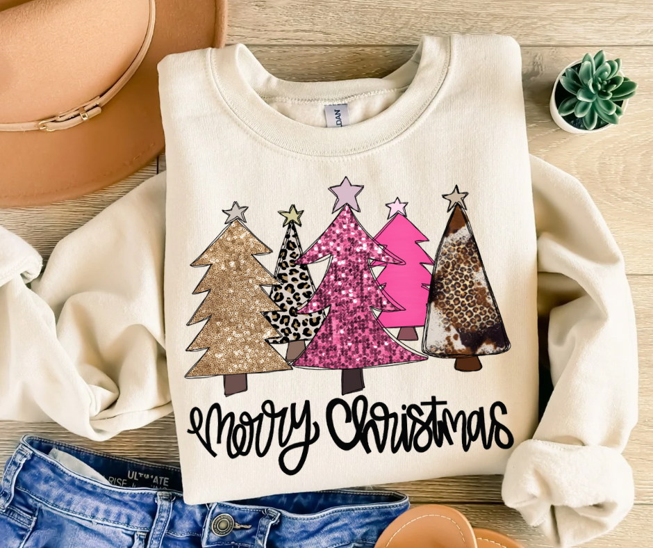 Boho Trees Faux Sequin - Merry Christmas