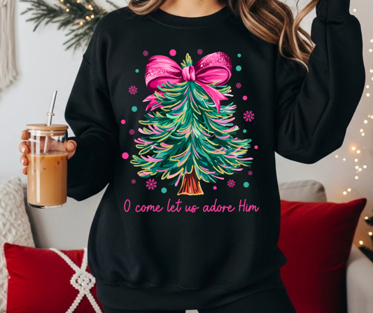 Oh Come Let Us Adore Him Tree with Bow