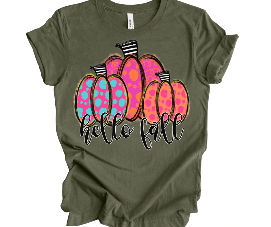 Hello Fall Bright Pumpkins